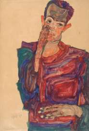 Egon Schiele: Selbstbildnis mit herabgezogenem Augenlid