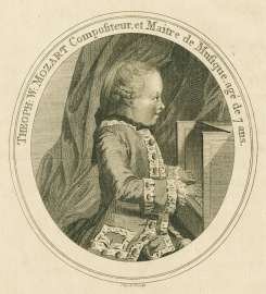 Der siebenjährige W.A. Mozart auf seiner Europa-Reise, Radierung von T. Cook, London 1769
