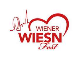 Wiener Wiesn-Fest logo roter Schriftzug mit Herz, links dahinter stilisierter Stefansturm