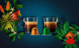 Sujet 'Nespresso Birth Places mit je einer Tasse und einer Kapsel der beiden neuen Limites Edition Sorten