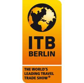 ITB Berlin logo mit stilisiertem Globus auf gelbem Hintergrund