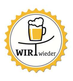Ein gezeichnetes Bierkrügel darunter der Schriftzug 'Wirt wieder'
