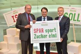 Im Februar 2017 hat SPAR dem Zucker konsequent den Kampf angesagt. Personen v.l.n.r.: Prof. Dr.med. Markus M. Metka, SPAR-Vorstandsvorsitzender Dr. Gerhard Drexel, Prim. Univ.-Prof. Dr.med. Fritz Hoppichler