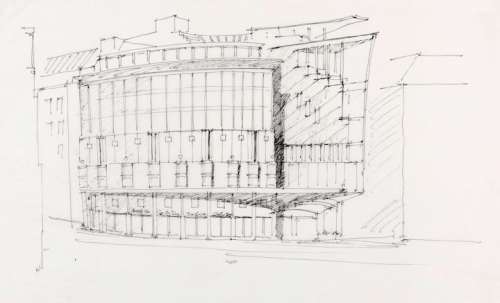 Hans Hollein, Haas-Haus, Wien, AT, 1985-1990, Skizze Atrium