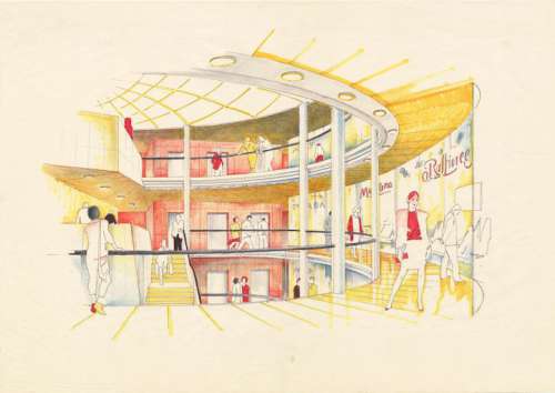 Hans Hollein, Haas-Haus, Wien, AT, 1985-1990, Skizze Atrium