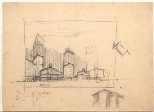 Adolf Loos, Verbauung der Gartenbaugründe, Wien I., Parkring, Entwurf in Schrägansicht, 1917