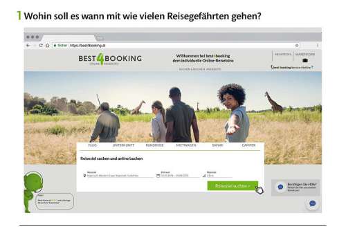Screenshot der Funktion '1. Wohin soll es wann mit wievielen Reisegefährten gehen?'