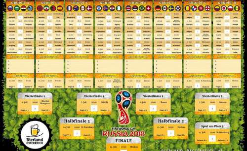Spielplan der Fussball-WM 2018 in Rusland