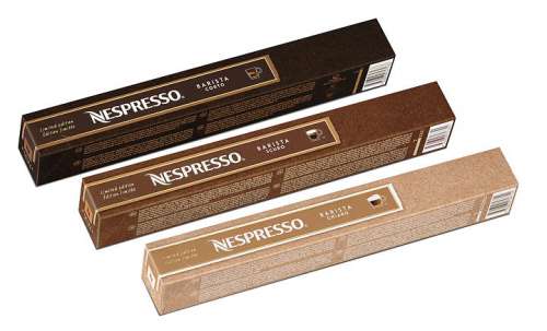 Je eine Schleife der drei neuen Limited Edition Barista Sorten von Nespresso: Corto, Scuro, Chirao