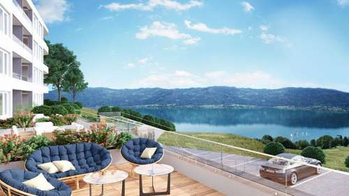 Terrasse mit Seeblick im Alpe Maritima Ossiacher See^